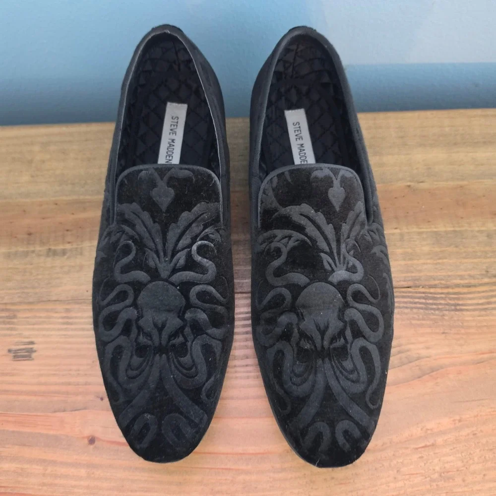 Steve Madden Mens Darth Velvet Loafers Slip On Black Embossed Size 8.5